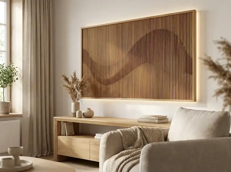 Pannello in legno a lamelle verticali su una parete di casa