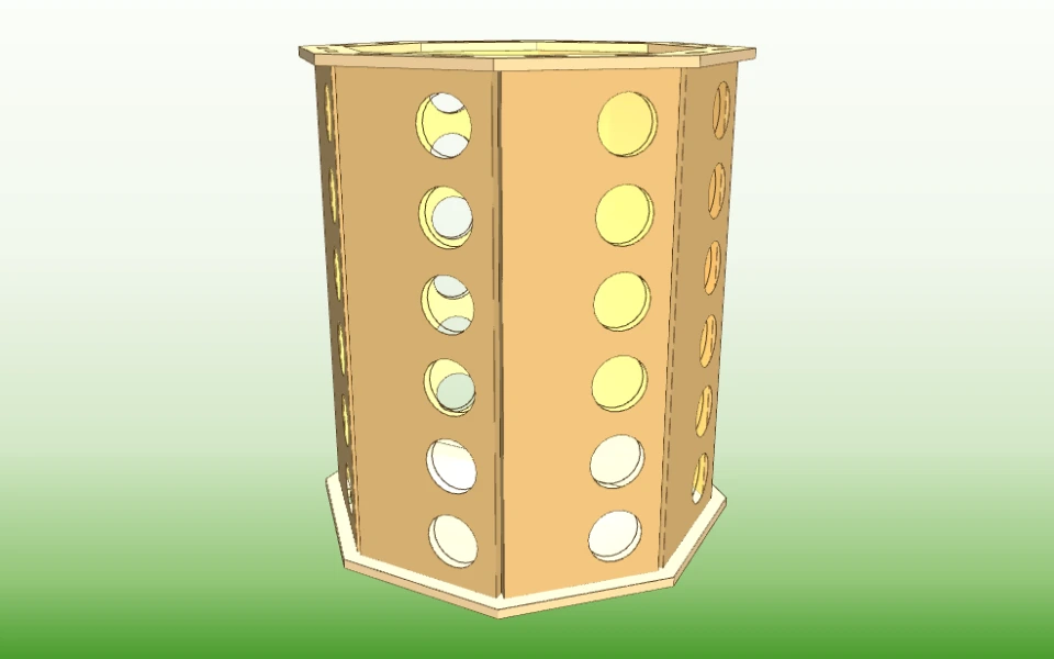 Lampada esagonale in legno con fessure di luce, resa 3D del configuratore