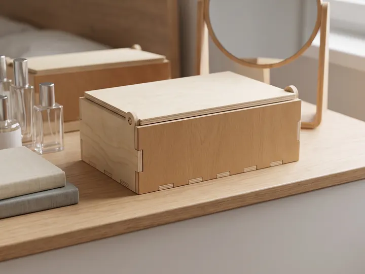 Scatola porta-gioie in legno sul comò (immagine generata con AI)