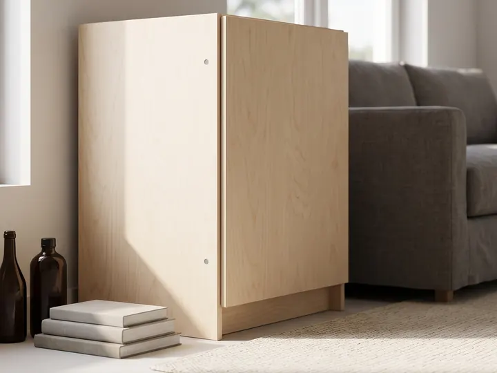 Mobile in legno generato per CNC, in soggiorno (immagine generata con AI)