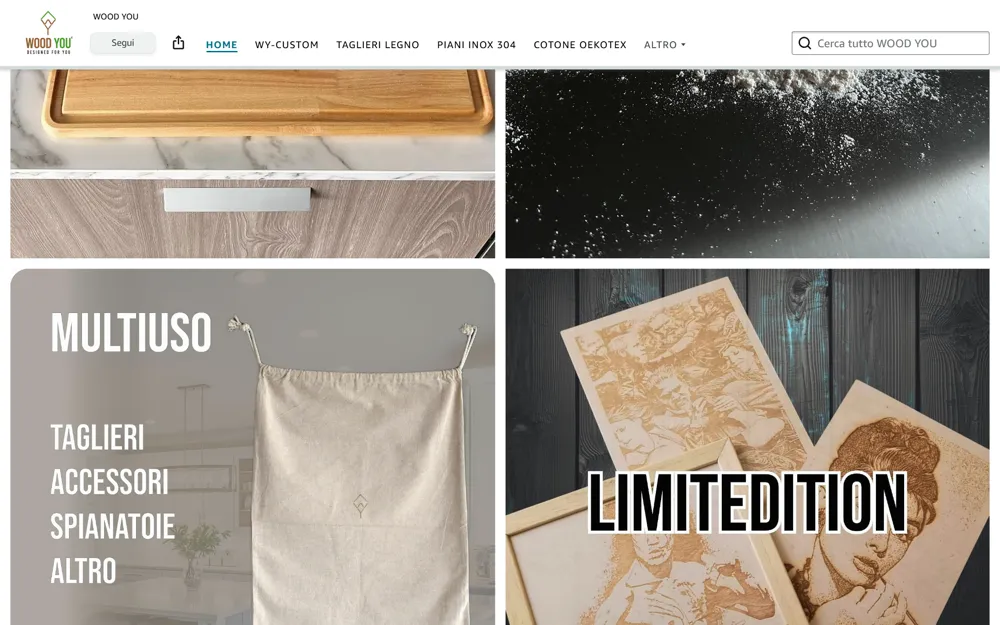 Pagina principale dello Store: Multiuso e LimitEdition, scheda Wood You su amazon.it