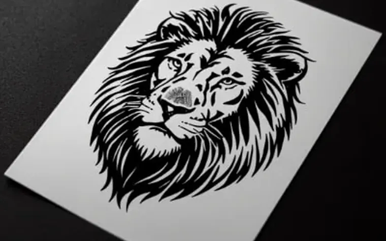 Stencil con la testa di un leone stampato su un foglio, fatto con InkForge (immagine generata con AI)